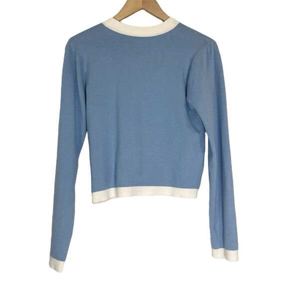 Emerson Lang Blue and Cream Button Front Cardigan Sweater S - Picture 6 of 7